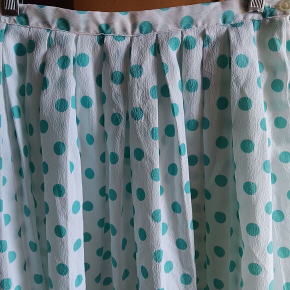 26" Vintage 1970's Womens Skirt BLUE POLKA DOT CREPE NYLON ROCKABILLY HANDMADE - Picture 3 of 7